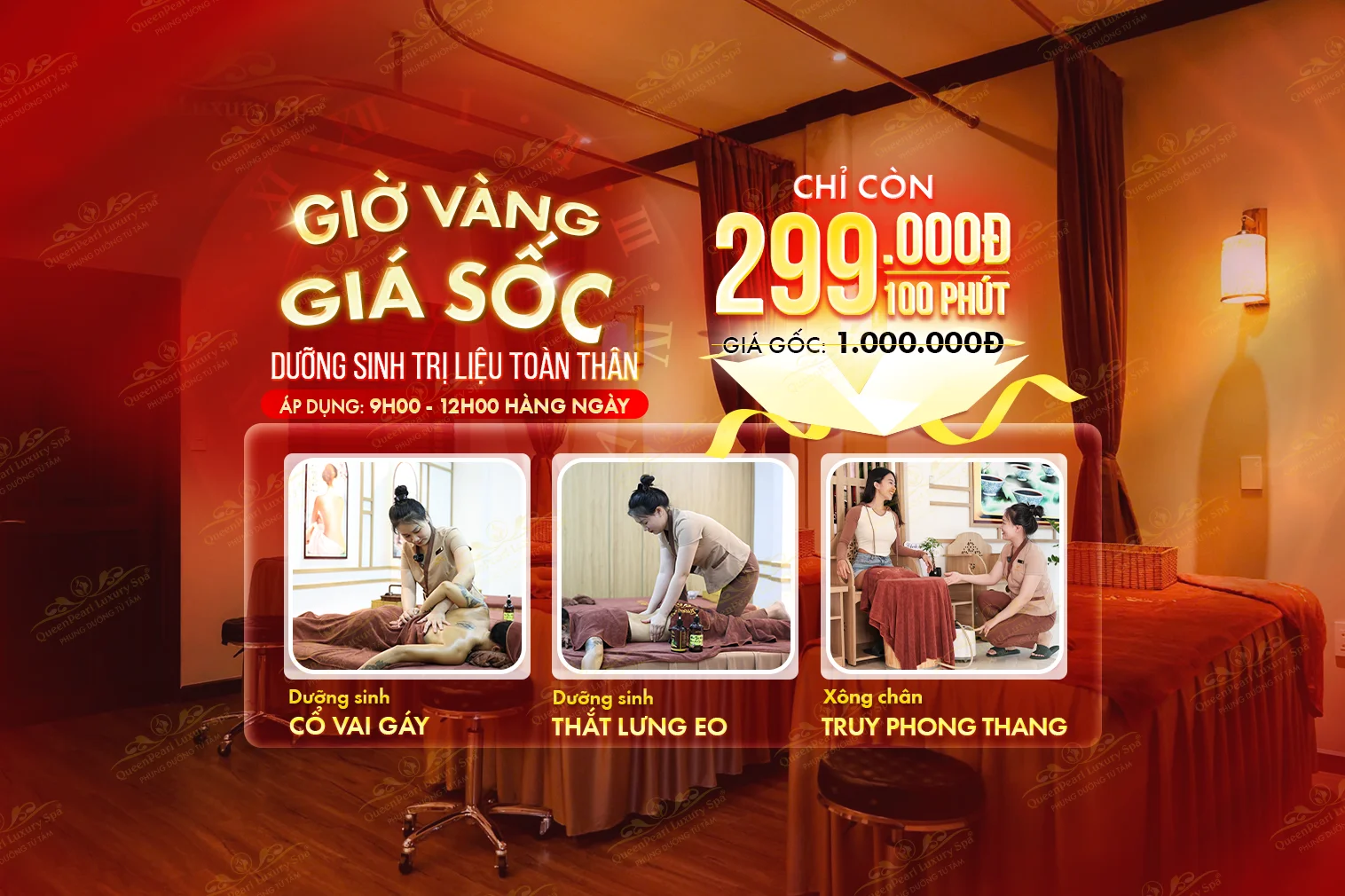 Giờ Vàng Giá Sốc: Dưỡng Sinh Trị Liệu Toàn Thân (100 phút) – Ưu đãi chỉ 299.000 VNĐ (Áp dụng 9h00 – 12h00 hàng ngày)