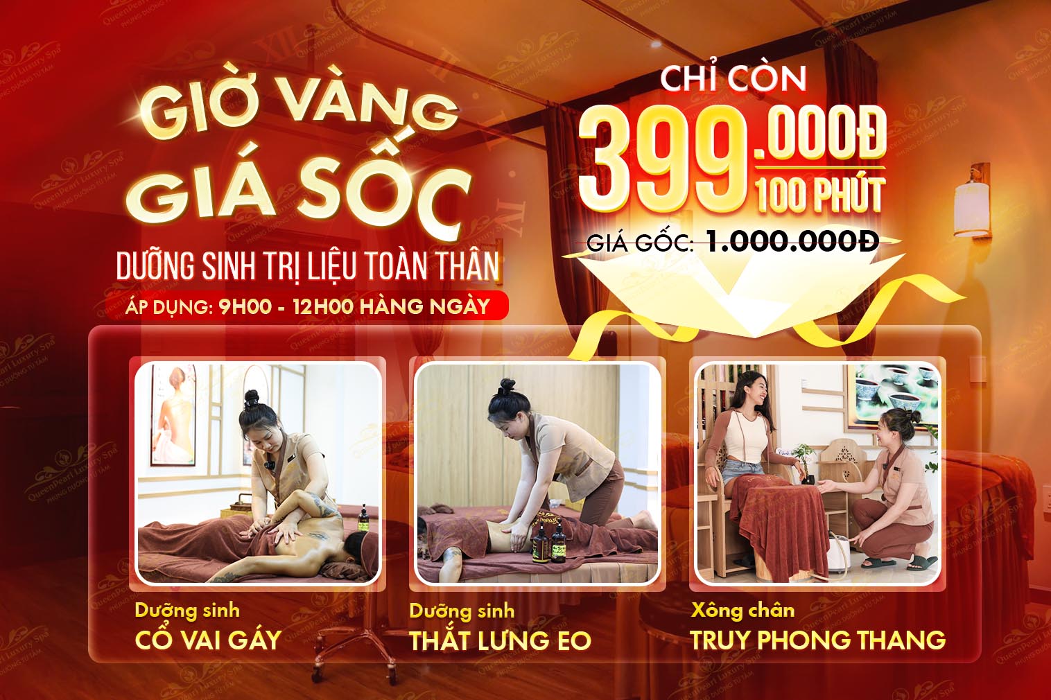 Giờ Vàng Giá Sốc: Dưỡng Sinh Trị Liệu Toàn Thân (100 phút) – Ưu đãi chỉ 399.000 VNĐ (Áp dụng 9h00 – 12h00 hàng ngày)